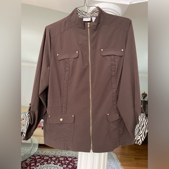 Zenergy by Chico’s women’s Zebra animal print Brown Utility Jacket Size 3 - Picture 1 of 9